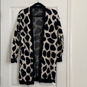 Ann Taylor Black and Off-White Long Cardigan